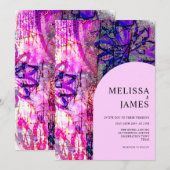 鮮やかなピンクの花柄 大胆 カラフルな結婚式 招待状 (正面/裏面)