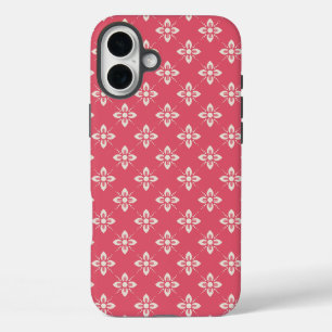 鮮やかなピンクの花柄+幾何学模様の花 iPhone 16 PLUSケース