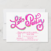 鮮やかなピンクの虹彩が輝くパーティー 招待状 (正面)