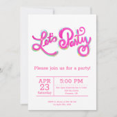 鮮やかなピンクの虹彩 Let's Party お祝い 招待状 (正面)