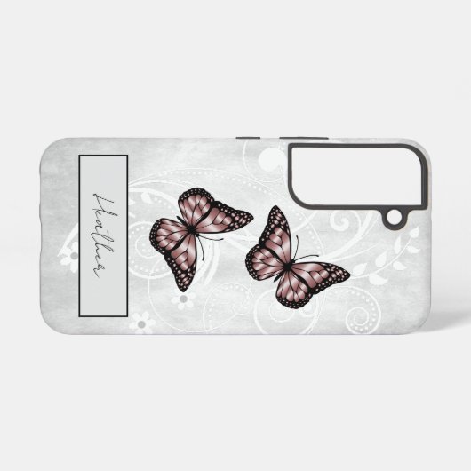 鮮やかなピンクの蝶 SAMSUNG GALAXYケース (裏面横)