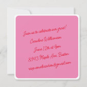 鮮やかなピンクの赤いスクリプト ミニマルな卒業パーティー 招待状 (正面)