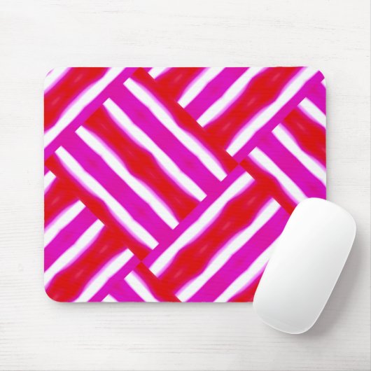 鮮やかなピンクの赤い織りパターン(の模様が)ある物 マウスパッド (マウス)