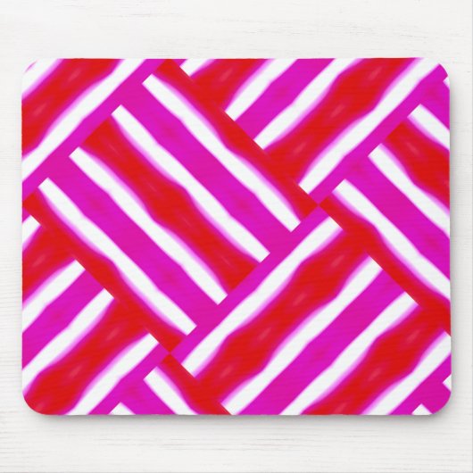 鮮やかなピンクの赤い織りパターン(の模様が)ある物 マウスパッド (正面)