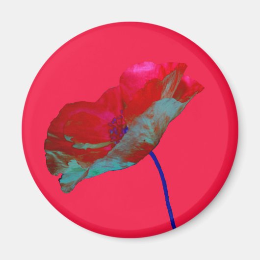 鮮やかなピンクの赤い青のポピー マグネット (正面)