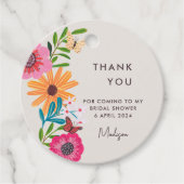 鮮やかなピンクの野生の花のブライダルシャワーの感謝 フェイバータグ (正面)