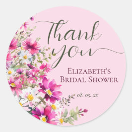 鮮やかなピンクの野生の花の花束スクリプトの感謝 ラウンドシール