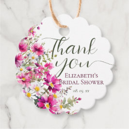 鮮やかなピンクの野生の花の花束 ボーホー ブライズシャワー フェイバータグ