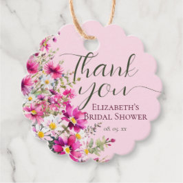 鮮やかなピンクの野生の花の花束 ボーホー ブライズシャワー フェイバータグ