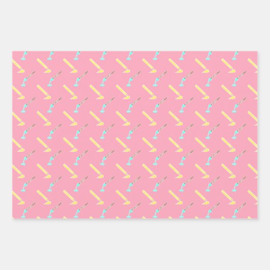 鮮やかなピンクの鉛筆模様 – おもしろい手描きアート ラッピングペーパーシート (正面3)