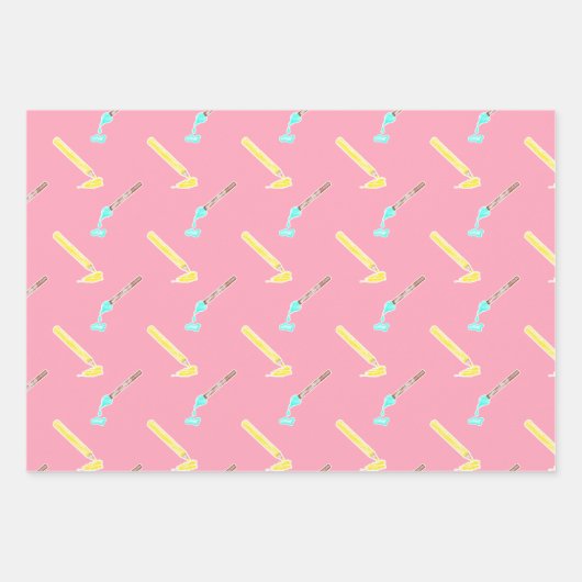 鮮やかなピンクの鉛筆模様 – おもしろい手描きアート ラッピングペーパーシート (正面2)