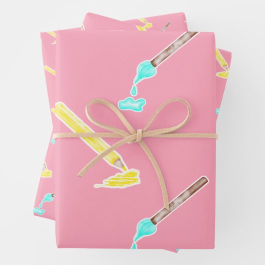 鮮やかなピンクの鉛筆模様 – おもしろい手描きアート ラッピングペーパーシート (インサイチュ)