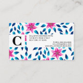 鮮やかなピンクの青い花葉類アクリル絵を描系 名刺 (裏面)