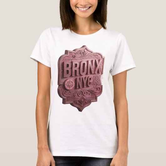 鮮やかなピンクのBRONX+NYC引用Tシャツ Tシャツ (正面)
