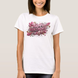 鮮やかなピンクのHAPPY BIRTHDAY 4THスローガンTシャツ Tシャツ