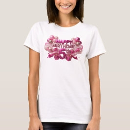 鮮やかなピンクのHAPPY BIRTHDAY 5THプリント Tシャツ