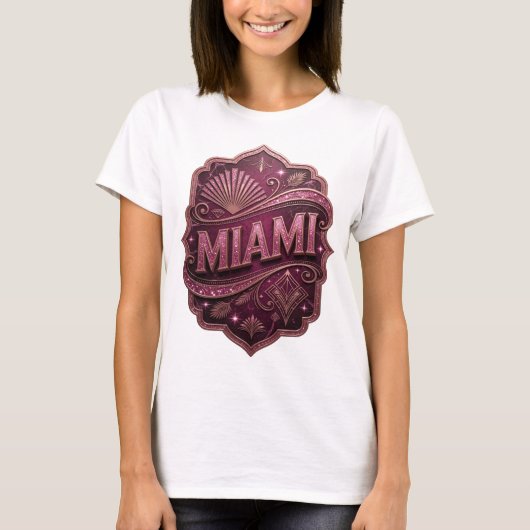 鮮やかなピンクのMIAMIグラフィックTシャツ Tシャツ (正面)