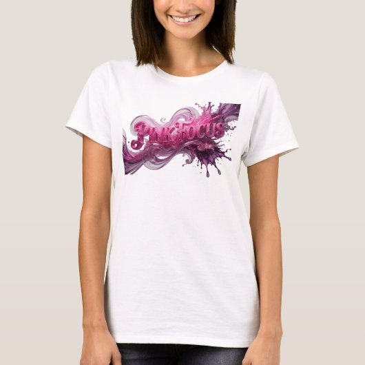 鮮やかなピンクのPINK FOCUSシャツデザイン Tシャツ (正面)