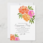 鮮やかなピンクオレンジのコーラル フラワー サマー ウェディング 招待状 (正面)