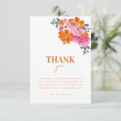 鮮やかなピンクオレンジの水彩花のウェディングシャワー サンキューカード (スタンド正面)