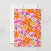 鮮やかなピンクオレンジの水彩花のウェディングシャワー サンキューカード (裏面)