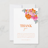 鮮やかなピンクオレンジの水彩花イラストのウェディングシャワー サンキューカード (正面)