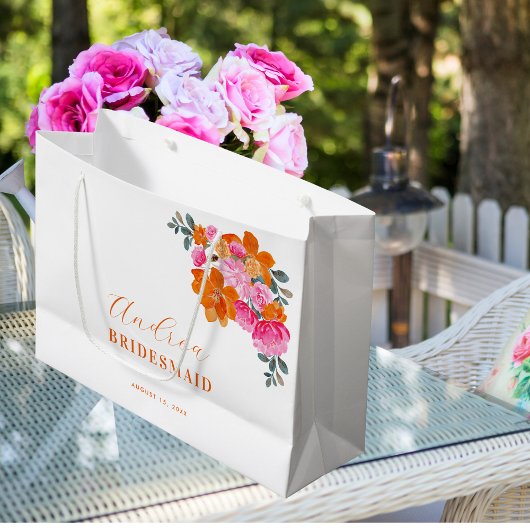 鮮やかなピンクオレンジの花嫁のメイド ラージペーパーバッグ