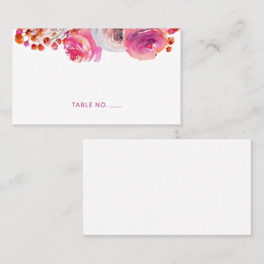 鮮やかなピンクオレンジの花柄名札 フラットなデザインの名刺 プレイスカード (正面/裏面)