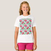 鮮やかなピンクオレンジの花柄 Tシャツ (正面フル)