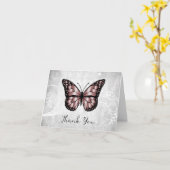 鮮やかなピンクバタフライサンキューカード カード (黄色い花)