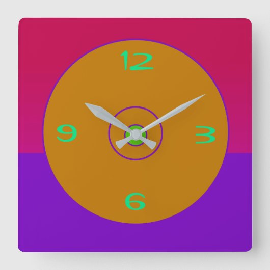 鮮やかなピンクパープル金ゴールドライムウォールクロック スクエア壁時計 (正面)