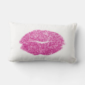 鮮やかなピンクリップグリッターホワイトメイクアップキス ランバークッション (裏面)