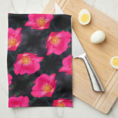 鮮やかなピンクローズ花びら抽象芸術フローラルパターン キッチンタオル (四つ折り)