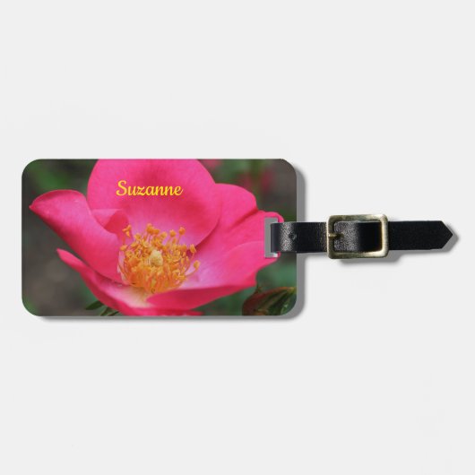 鮮やかなピンクローズ花びら パーソナライズされた ラゲッジタグ (正面横)