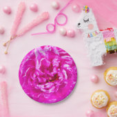 鮮やかなピンク色の牡丹プレート、7"ラウンド ペーパープレート (パーティー)