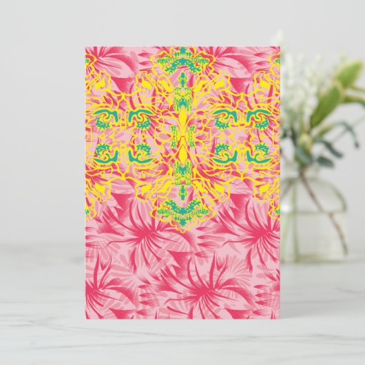 鮮やかなピンク色の生地でフローラパター鮮やかーを使用 招待状 (スタンド正面)