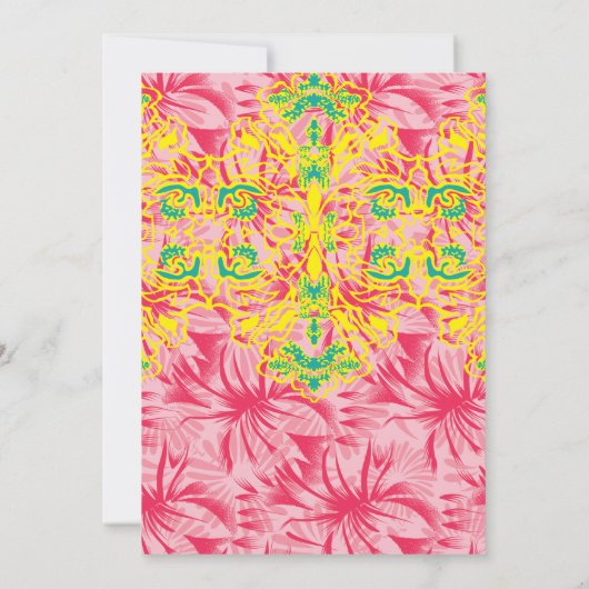 鮮やかなピンク色の生地でフローラパター鮮やかーを使用 招待状 (裏面)