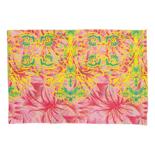 鮮やかなピンク色の生地でフローラパター鮮やかーを使用 枕カバー (正面左)