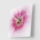 鮮やかなピンク色の花 スクエア壁時計 (傾斜)