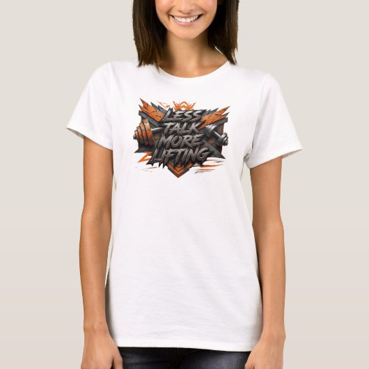 鮮やかなピンク色のLESS TALK MORE LIFTING 引用シャツ Tシャツ (正面)