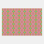 鮮やかなピンク、緑、青、オレンジ、白のパターン ラッピングペーパーシート (正面3)