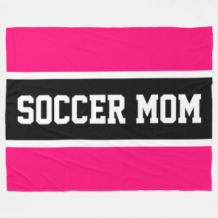鮮やかなピンク 黒 白 サッカー ママ ストライプ フリースブランケット