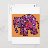 鮮やかなファンキー落書き象 ポストカード (正面/裏面)