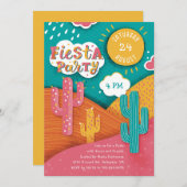 鮮やかなフィエスタパーティー。サボテンのタコスとテキーラ 招待状 (正面/裏面)