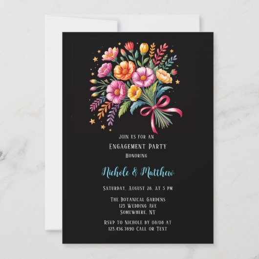 鮮やかなフィエスタ ウェディング ブーケ 婚約パーティー 招待状 (正面)