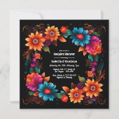 鮮やかなフィエスタ フローラル カップルシャワーのお祝い 招待状 (正面)
