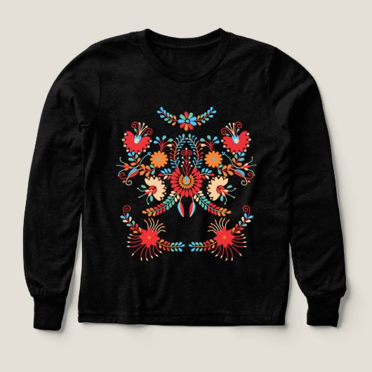 鮮やかなフォルクロア フローラル Tシャツ (デザイン正面)