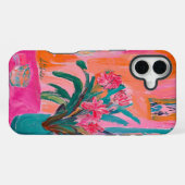 鮮やかなフォーヴィスト風のピンクの花の花瓶 iPhoneケース (裏面横)