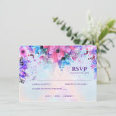 鮮やかなフクシアとパープルの水彩結婚式RSVP 招待状 (スタンド正面)
