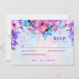 鮮やかなフクシアとパープルの水彩結婚式RSVP 招待状